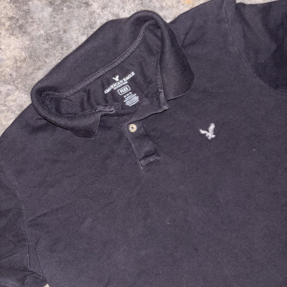 American Eagle Outfitters Polo Shirt Mens Medium Black Flex Classic Fit Tennis